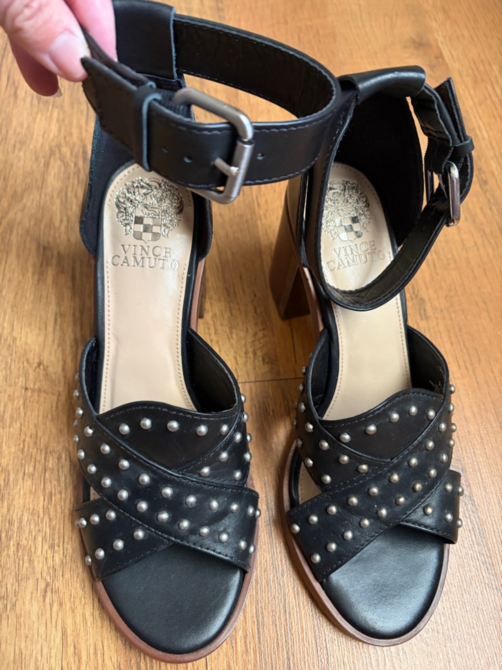 Vince Camuto Keresha Studded Open Toe Ankle Strap Leather Sandals - Picture 5 of 11